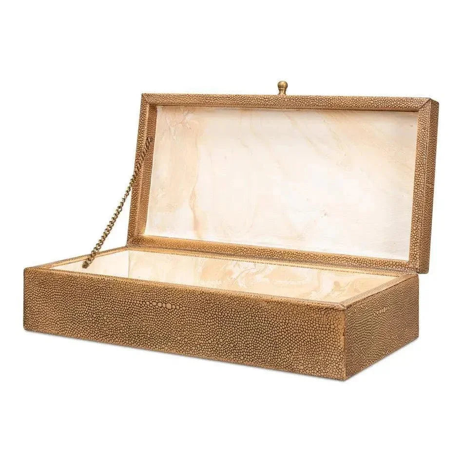 Gastsburg Leather & Paper Liner Brown Shagreen Box 2PC - LOOMLAN - Sarreid - Boxes & Bowls