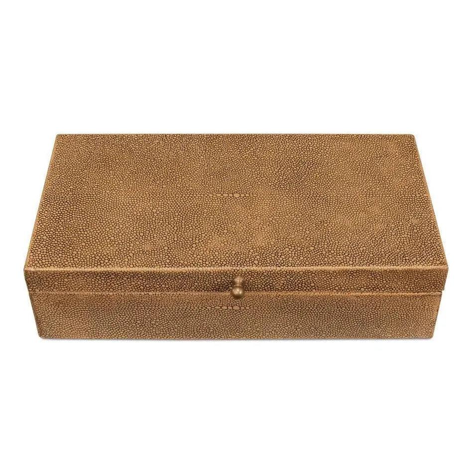Gastsburg Leather & Paper Liner Brown Shagreen Box 2PC - LOOMLAN - Sarreid - Boxes & Bowls