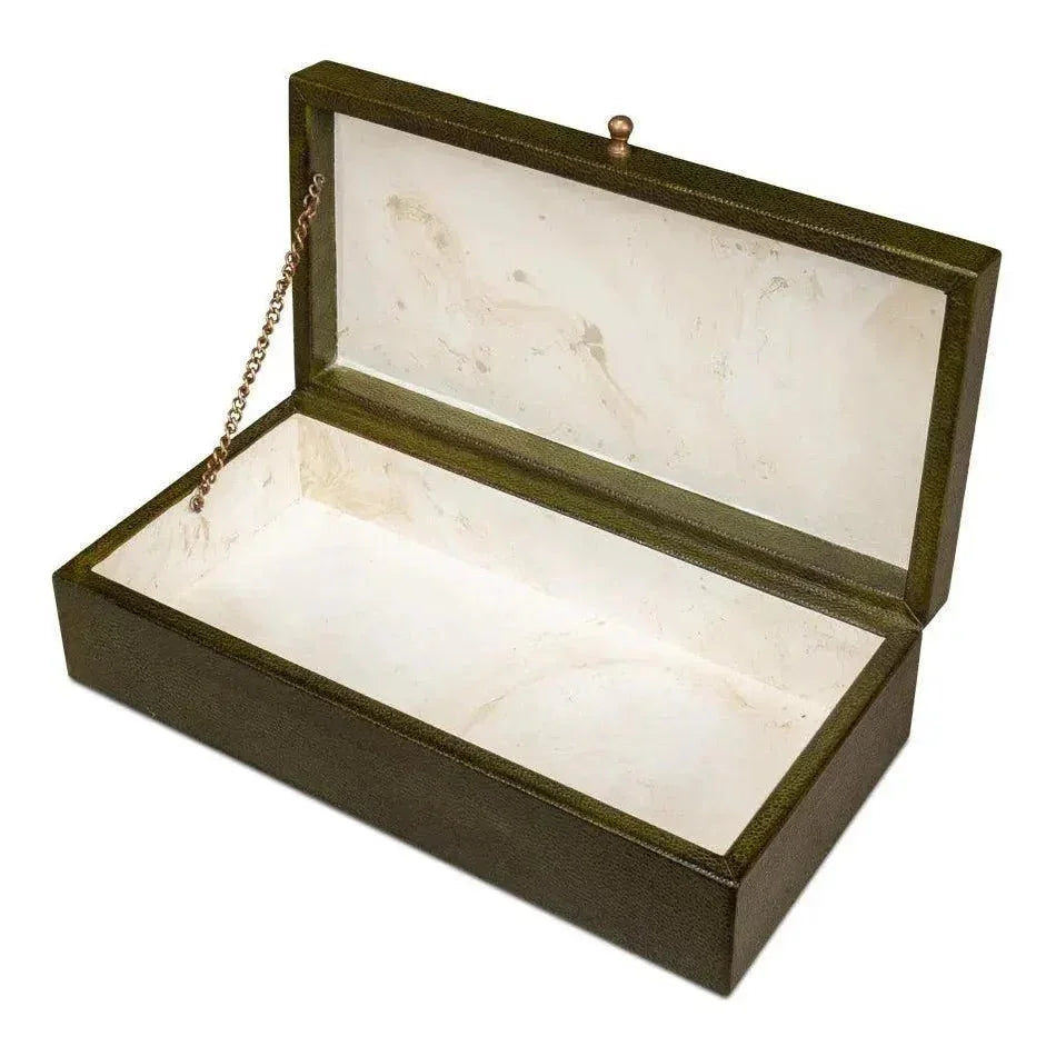 Gastsburg Leather & Paper Liner Green Shagreen Box 2PC - LOOMLAN - Sarreid - Boxes & Bowls
