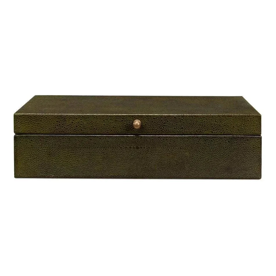 Gastsburg Leather & Paper Liner Green Shagreen Box 2PC - LOOMLAN - Sarreid - Boxes & Bowls