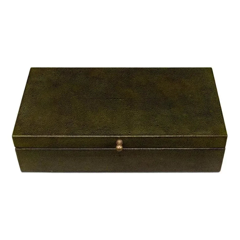 Gastsburg Leather & Paper Liner Green Shagreen Box 2PC - LOOMLAN - Sarreid - Boxes & Bowls