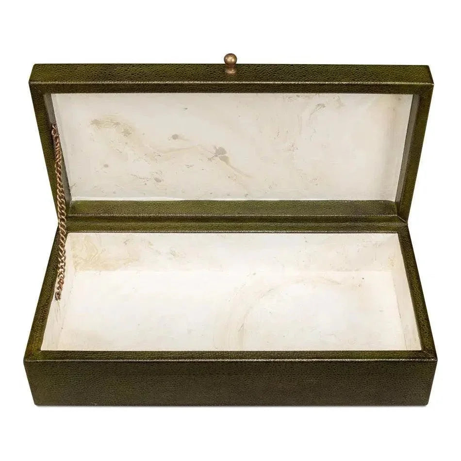 Gastsburg Leather & Paper Liner Green Shagreen Box 2PC - LOOMLAN - Sarreid - Boxes & Bowls