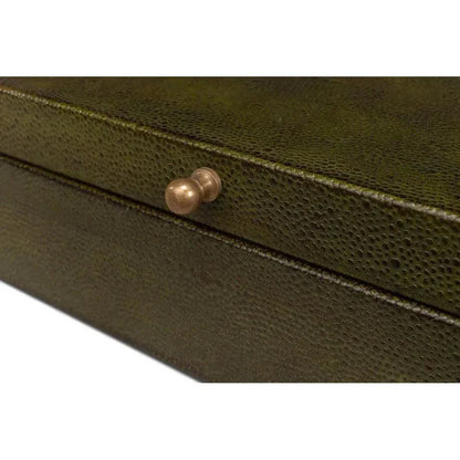 Gastsburg Leather & Paper Liner Green Shagreen Box 2PC - LOOMLAN - Sarreid - Boxes & Bowls