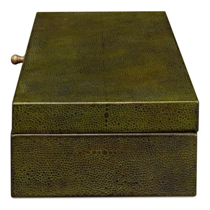 Gastsburg Leather & Paper Liner Green Shagreen Box 2PC - LOOMLAN - Sarreid - Boxes & Bowls