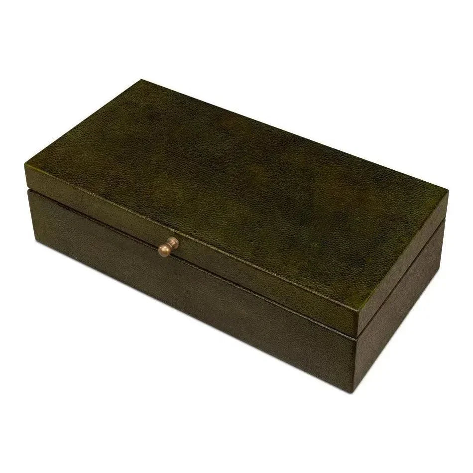Gastsburg Leather & Paper Liner Green Shagreen Box 2PC - LOOMLAN - Sarreid - Boxes & Bowls