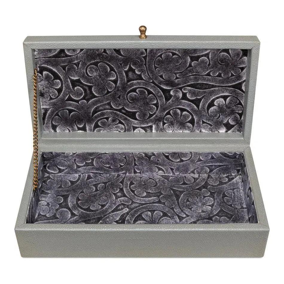 Gastsburg Leather Storm Grey Shagreen Box 2PC - LOOMLAN - Sarreid - Boxes & Bowls