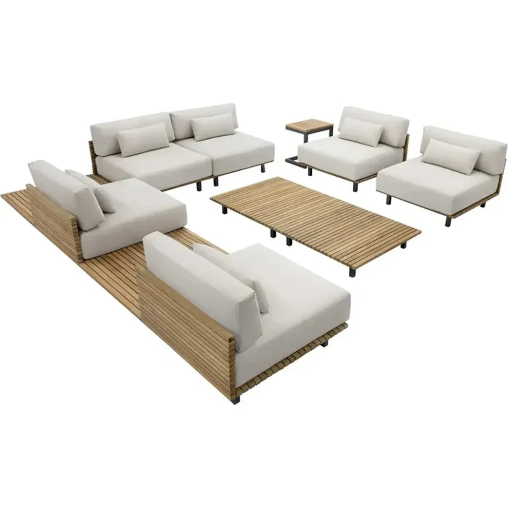 Geneve Cream Fabric Outdoor Modular Ottoman-Outdoor Ottomans-SUNPAN-LOOMLAN