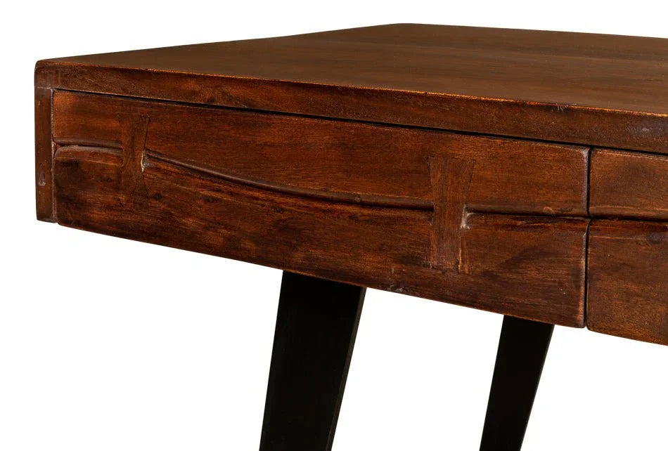 Genius Empire Wooden Brown Desk-Home Office Desks-Sarreid-LOOMLAN