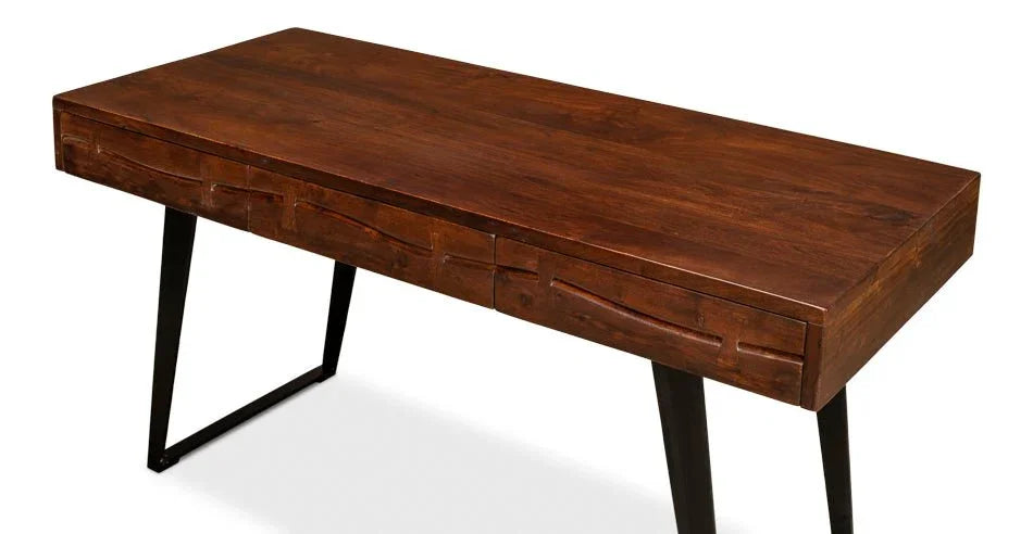 Genius Empire Wooden Brown Desk-Home Office Desks-Sarreid-LOOMLAN