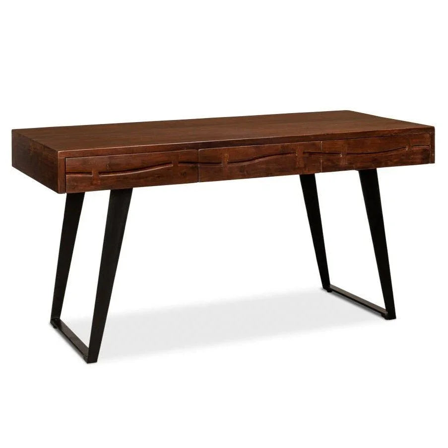 Genius Empire Wooden Brown Desk-Home Office Desks-Sarreid-LOOMLAN