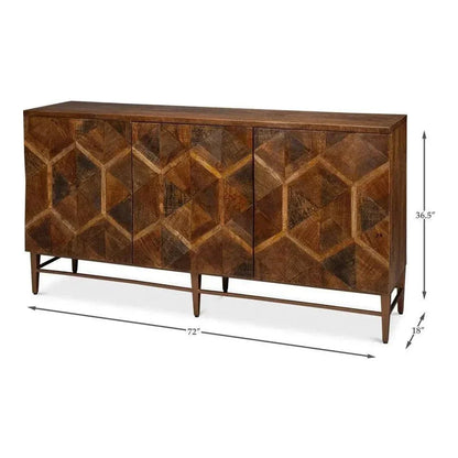 Geo Wood and Metal Brown 3 Door Sideboard - LOOMLAN - Sarreid - Sideboards