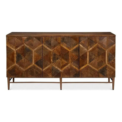 Geo Wood and Metal Brown 3 Door Sideboard - LOOMLAN - Sarreid - Sideboards