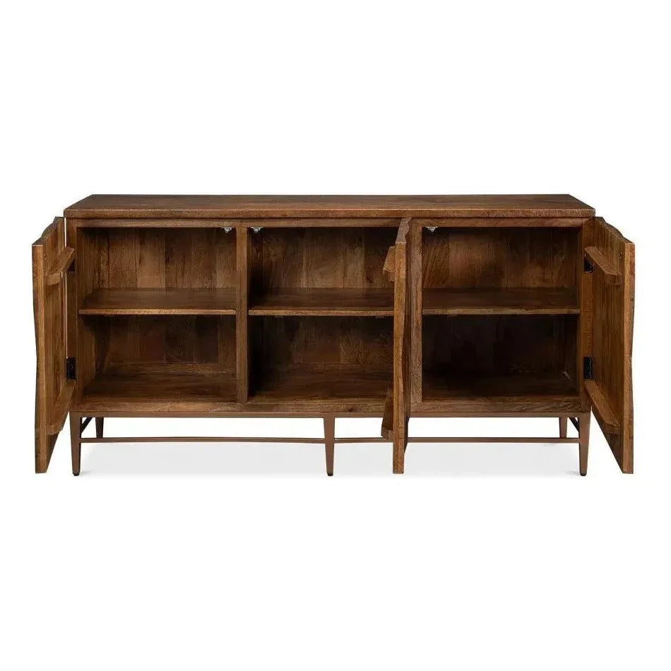 Geo Wood and Metal Brown 3 Door Sideboard - LOOMLAN - Sarreid - Sideboards