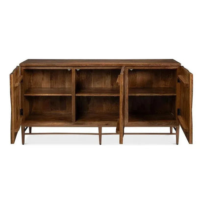 Geo Wood and Metal Brown 3 Door Sideboard - LOOMLAN - Sarreid - Sideboards