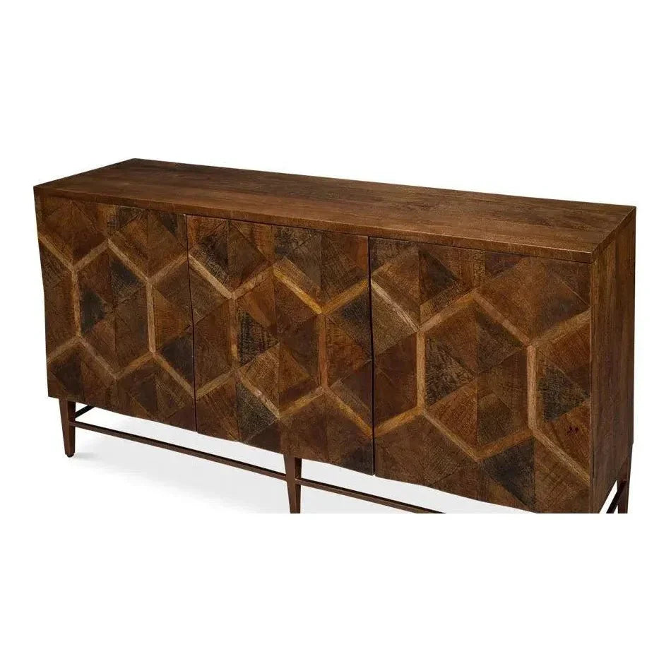 Geo Wood and Metal Brown 3 Door Sideboard - LOOMLAN - Sarreid - Sideboards