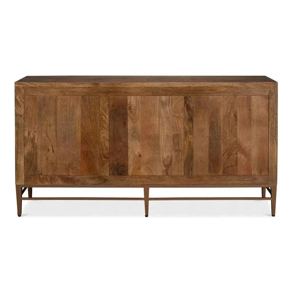 Geo Wood and Metal Brown 3 Door Sideboard - LOOMLAN - Sarreid - Sideboards