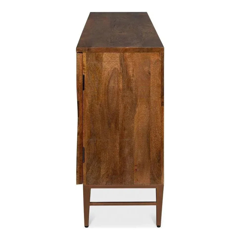 Geo Wood and Metal Brown 3 Door Sideboard - LOOMLAN - Sarreid - Sideboards