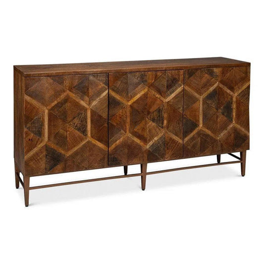 Geo Wood and Metal Brown 3 Door Sideboard - LOOMLAN - Sarreid - Sideboards