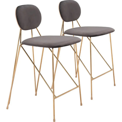 Georges Gray and Gold Counter Stool 2PC - LOOMLAN - Zuo Modern - Counter Stools