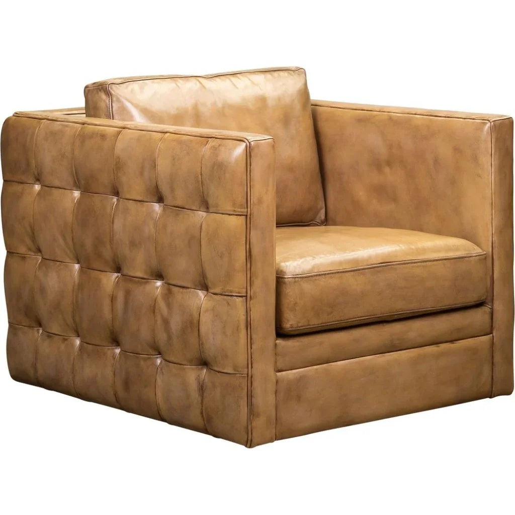Georgia Leather Swivel Chair - LOOMLAN - Olivia + Quinn - Club Chairs