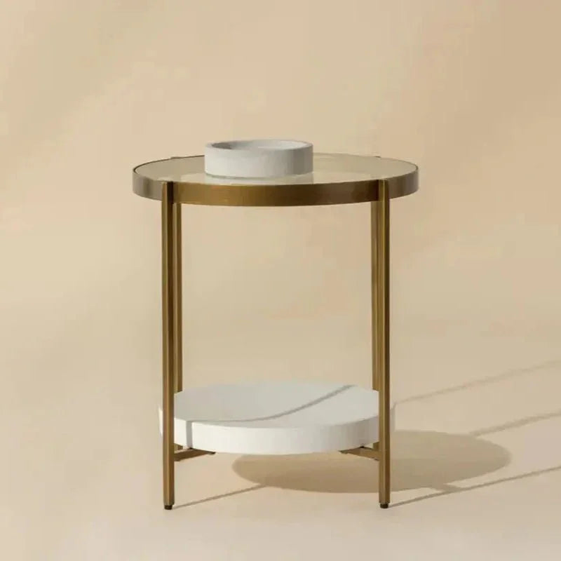 Gia Glass Topped Round Side Table - LOOMLAN - SUNPAN - Side Tables
