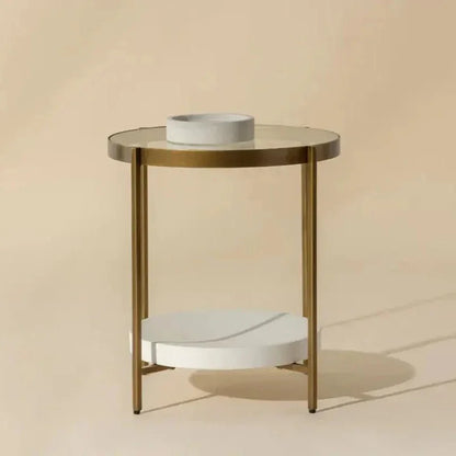Gia Glass Topped Round Side Table - LOOMLAN - SUNPAN - Side Tables