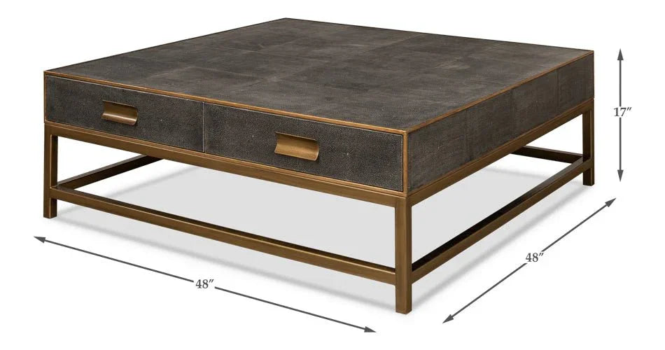 Gideon Shagreen Leathe Square Coffee Table - LOOMLAN - Sarreid - Coffee Tables