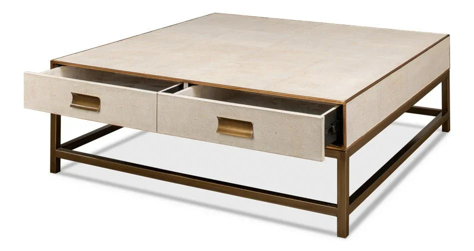 Gideon Shagreen Leathe Square Coffee Table - LOOMLAN - Sarreid - Coffee Tables
