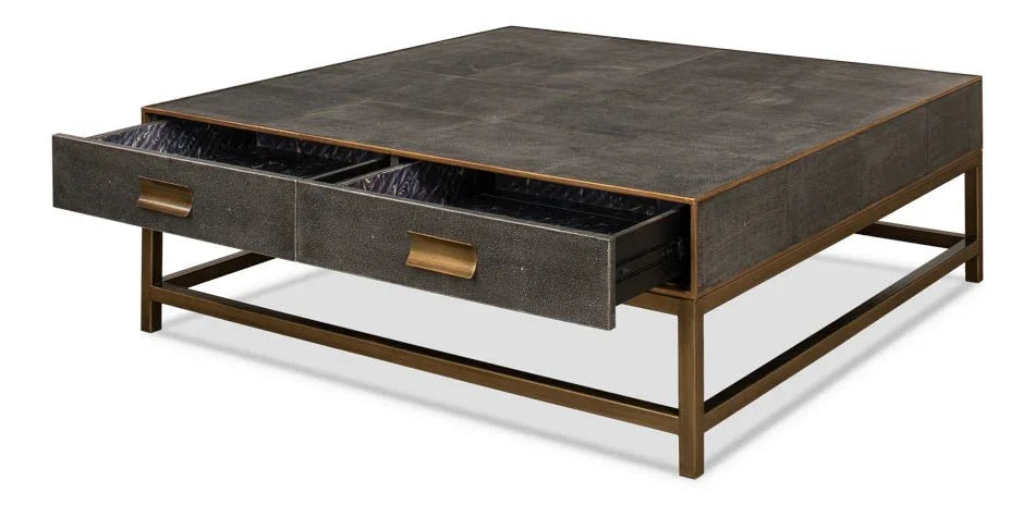 Gideon Shagreen Leathe Square Coffee Table - LOOMLAN - Sarreid - Coffee Tables