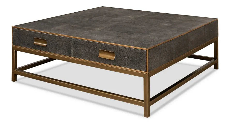 Gideon Shagreen Leathe Square Coffee Table - LOOMLAN - Sarreid - Coffee Tables