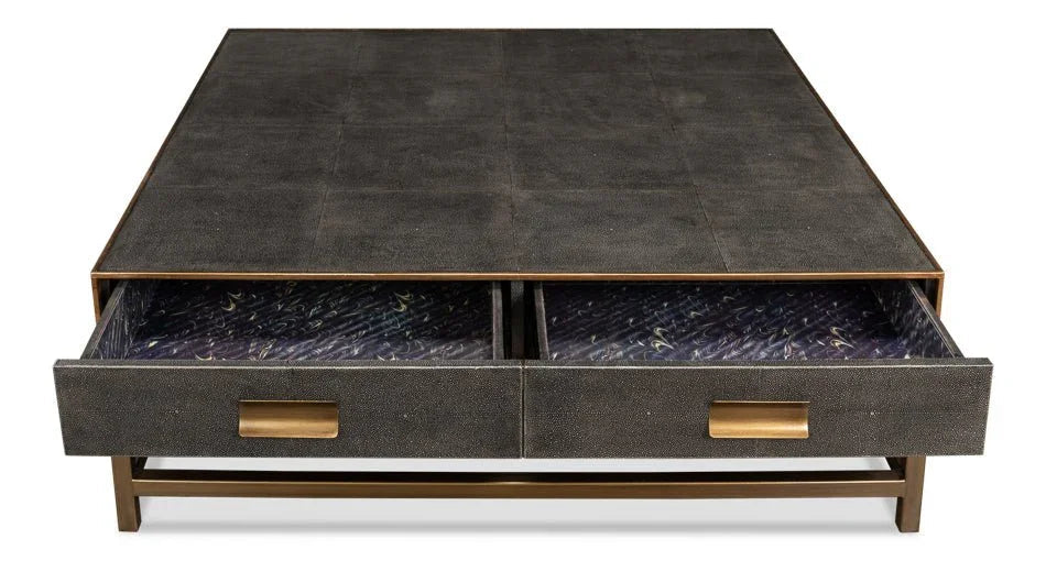 Gideon Shagreen Leathe Square Coffee Table - LOOMLAN - Sarreid - Coffee Tables