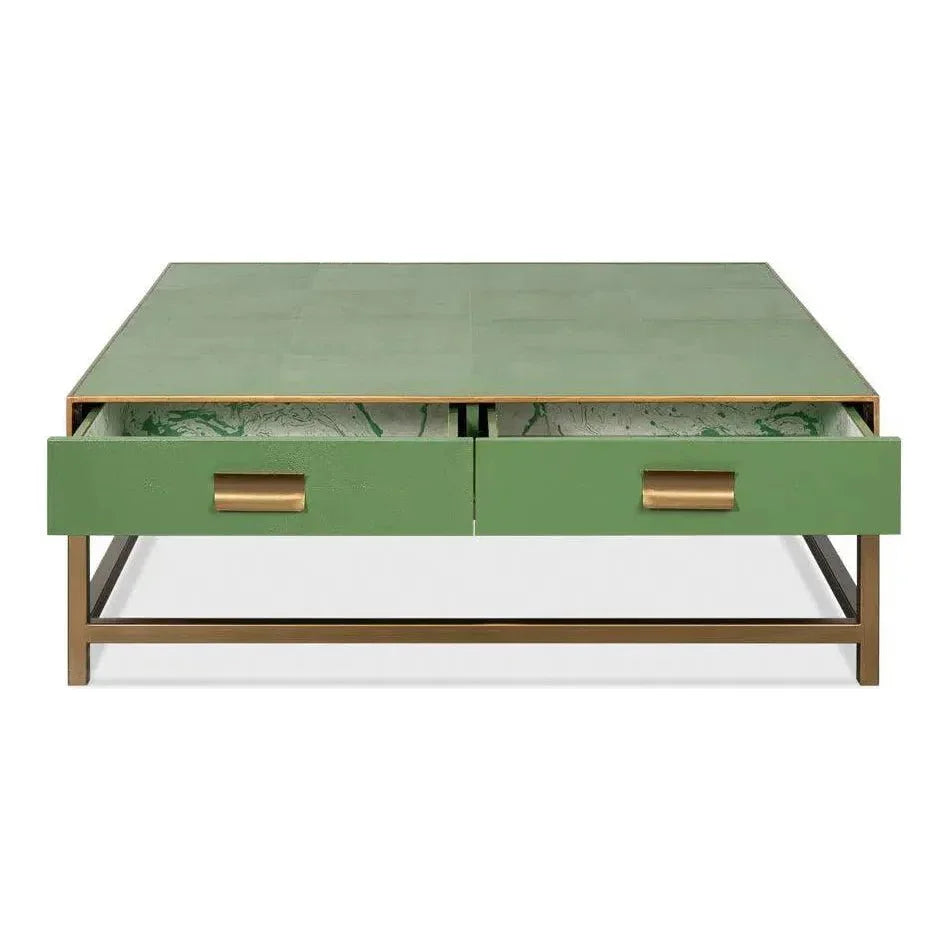 Gideon Shagreen Leather Green Square Coffee Table - LOOMLAN - Sarreid - Coffee Tables
