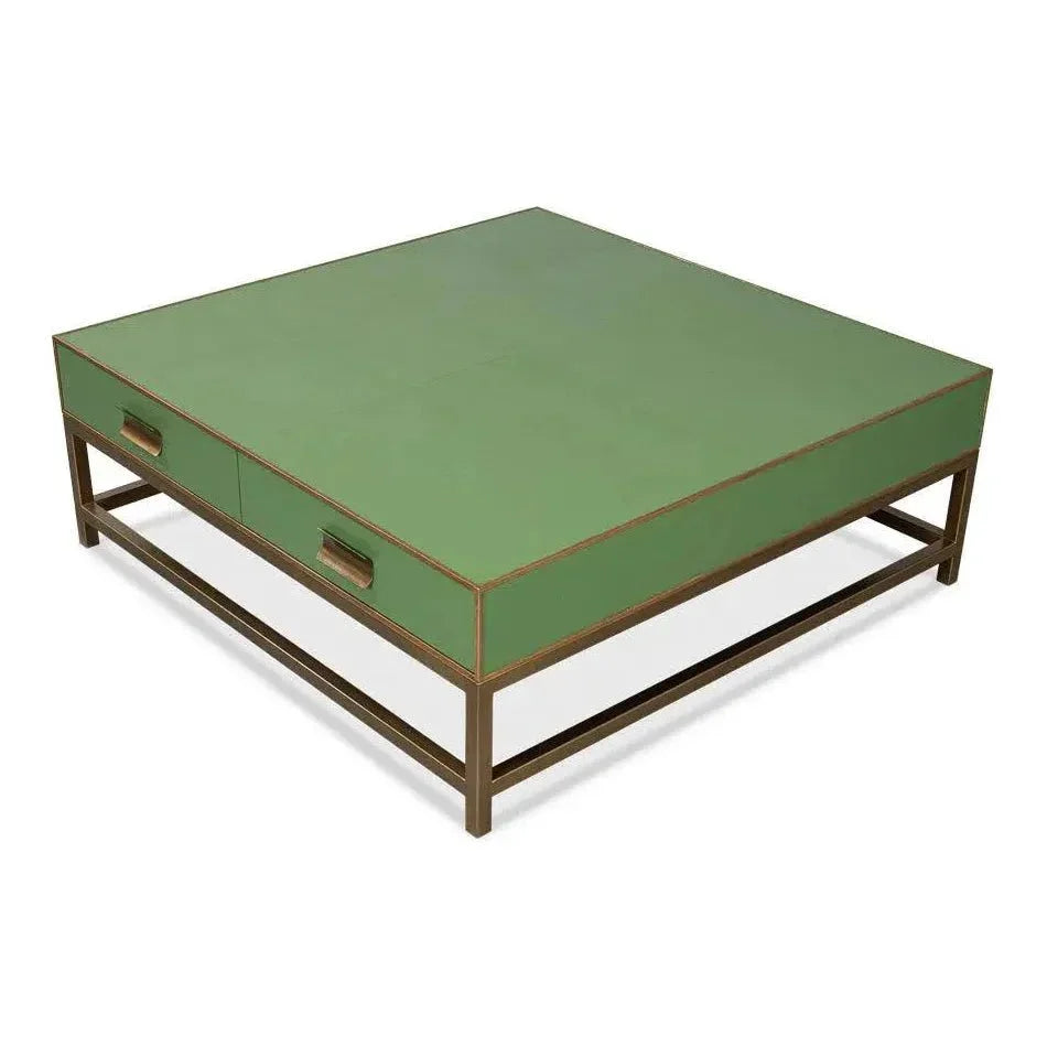 Gideon Shagreen Leather Green Square Coffee Table - LOOMLAN - Sarreid - Coffee Tables