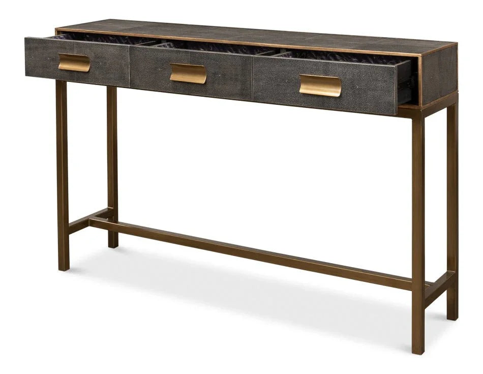 Gideon Shagreen Leather Rectangular Console Table - LOOMLAN - Sarreid - Console Tables