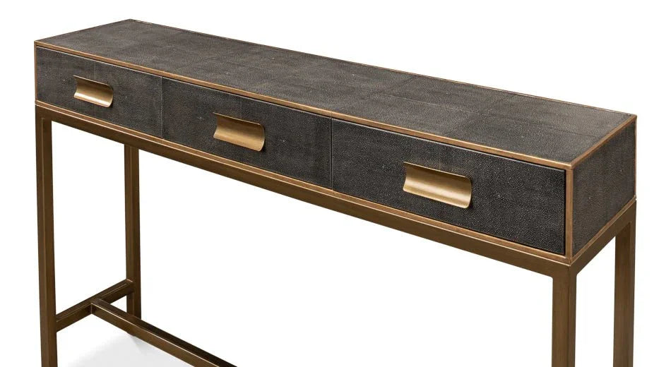 Gideon Shagreen Leather Rectangular Console Table - LOOMLAN - Sarreid - Console Tables