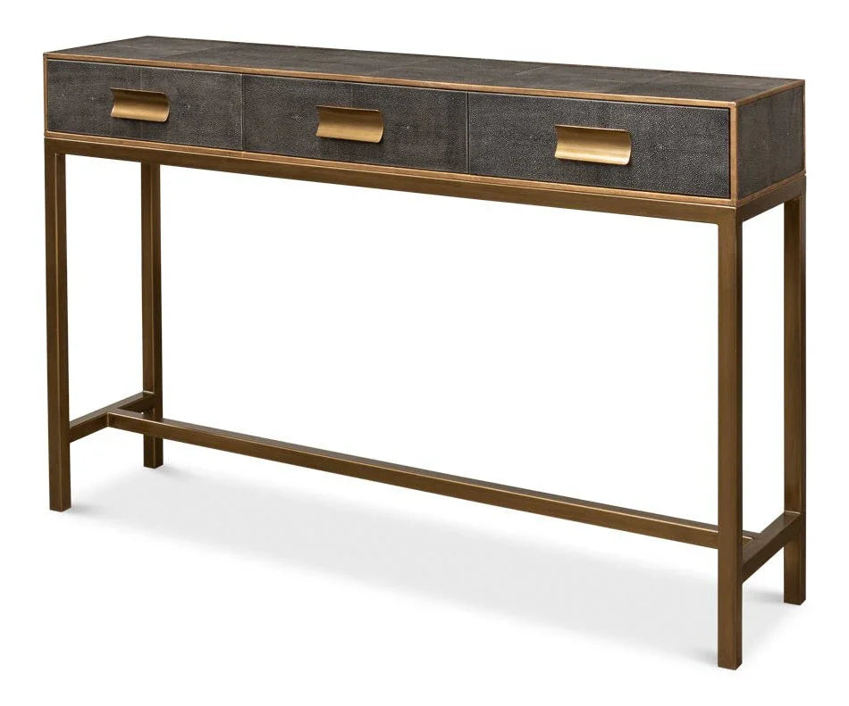 Gideon Shagreen Leather Rectangular Console Table - LOOMLAN - Sarreid - Console Tables