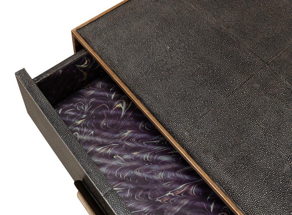 Gideon Shagreen Leather Rectangular Side Table - LOOMLAN - Sarreid - Side Tables