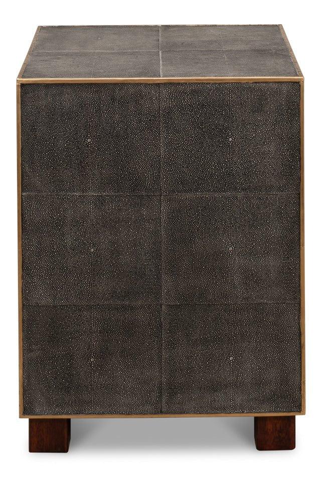 Gideon Shagreen Leather Three Drawer Side Table - LOOMLAN - Sarreid - Side Tables