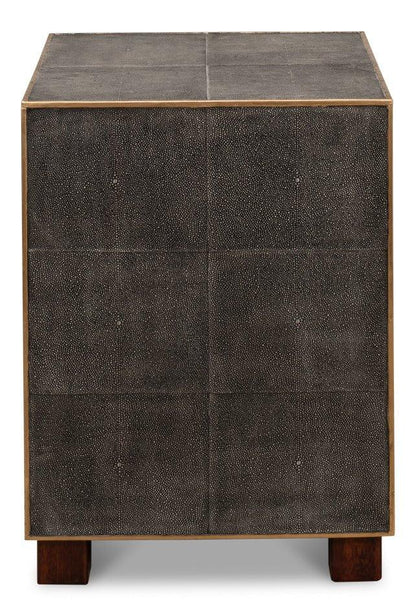 Gideon Shagreen Leather Three Drawer Side Table - LOOMLAN - Sarreid - Side Tables