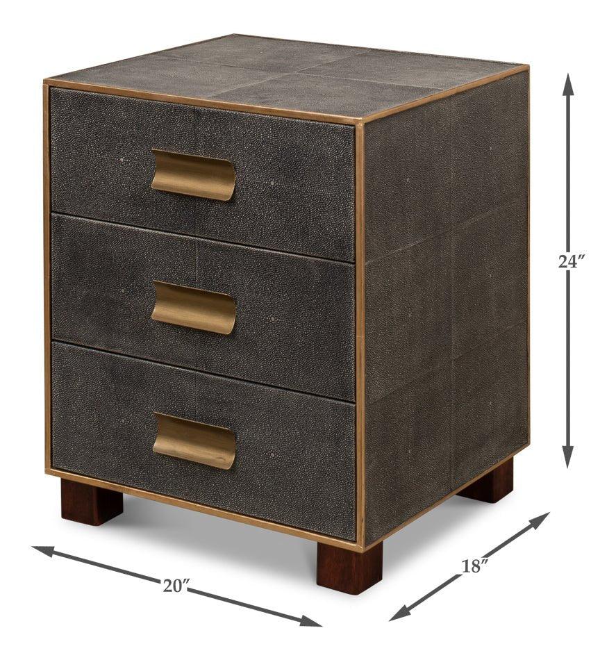 Gideon Shagreen Leather Three Drawer Side Table - LOOMLAN - Sarreid - Side Tables