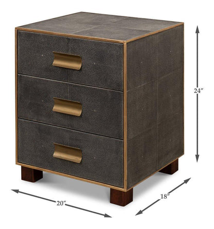 Gideon Shagreen Leather Three Drawer Side Table - LOOMLAN - Sarreid - Side Tables
