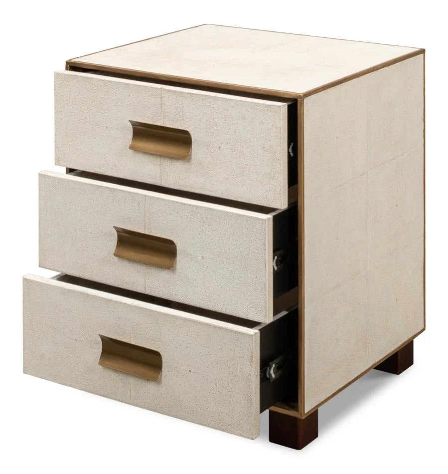 Gideon Shagreen Leather Three Drawer Side Table - LOOMLAN - Sarreid - Side Tables