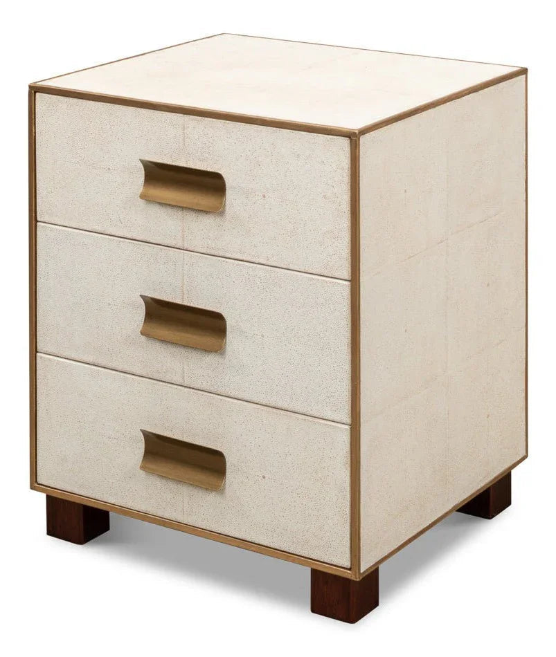 Gideon Shagreen Leather Three Drawer Side Table - LOOMLAN - Sarreid - Side Tables