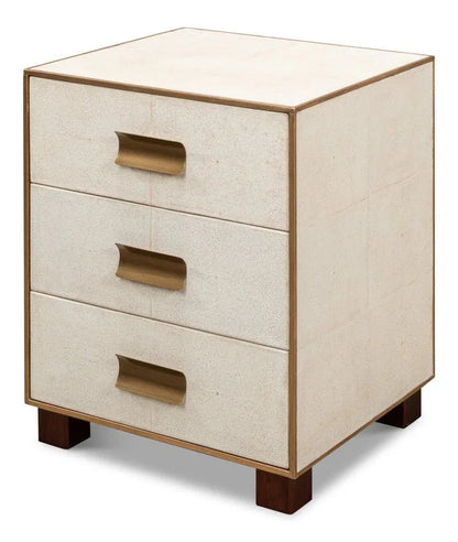 Gideon Shagreen Leather Three Drawer Side Table - LOOMLAN - Sarreid - Side Tables