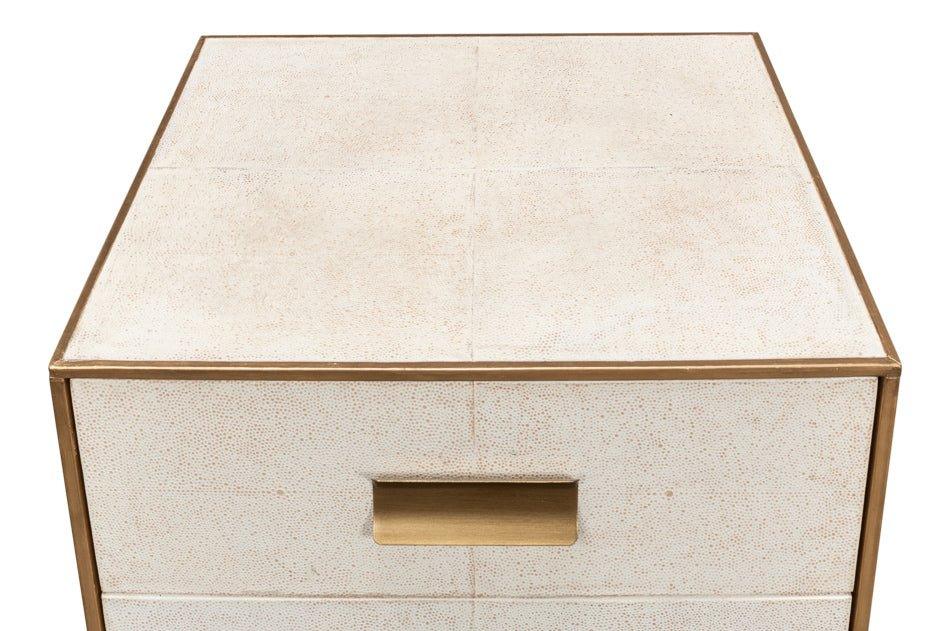 Gideon Shagreen Leather Three Drawer Side Table - LOOMLAN - Sarreid - Side Tables