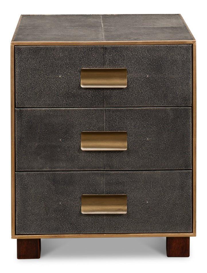Gideon Shagreen Leather Three Drawer Side Table - LOOMLAN - Sarreid - Side Tables