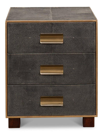 Gideon Shagreen Leather Three Drawer Side Table - LOOMLAN - Sarreid - Side Tables