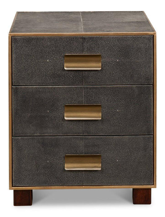 Gideon Shagreen Leather Three Drawer Side Table - LOOMLAN - Sarreid - Side Tables