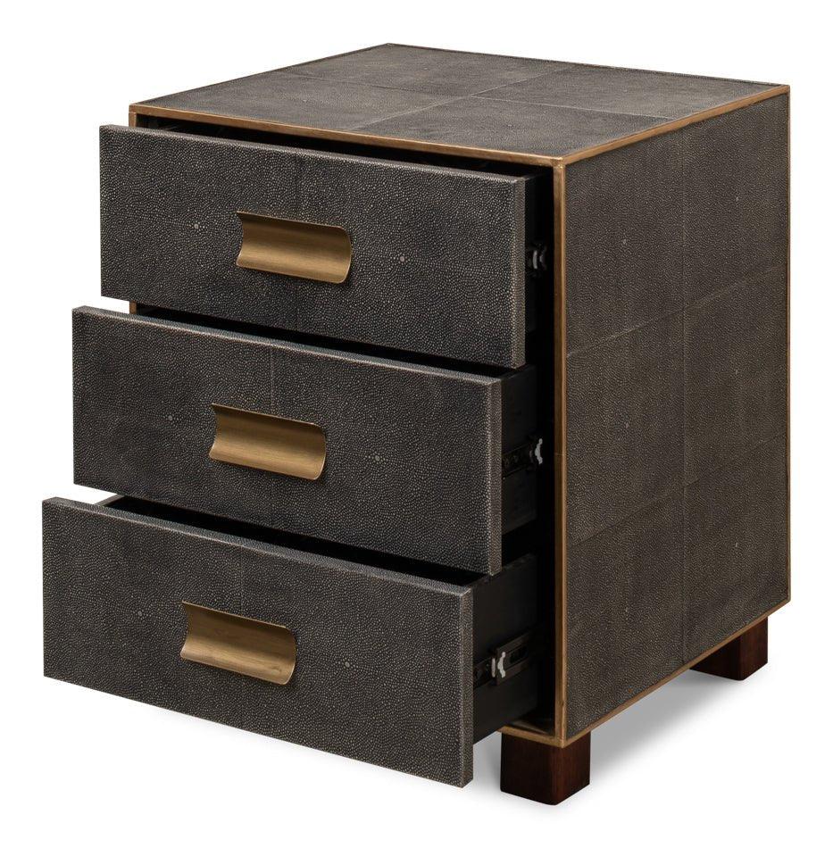 Gideon Shagreen Leather Three Drawer Side Table - LOOMLAN - Sarreid - Side Tables