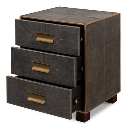 Gideon Shagreen Leather Three Drawer Side Table - LOOMLAN - Sarreid - Side Tables